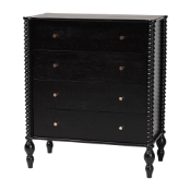 Baxton Studio Callison Spindle Chest - 4-Drawer Farmhouse Vertical Cabinet with Turned Accents for Bedroom, Black